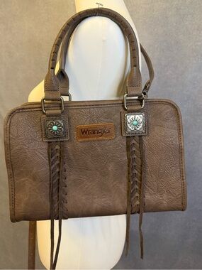 Wrangler Brown Faux-Leather Satchel with Turquoise Accents